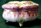 Ornate Footed Hand Painted Porcelain Hair Receiver Art Nouveau Gold Vtg
