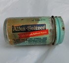 Vintage Alka Seltzer Bottle Clear Glass Container Metal Lid Pharmaceutical Drug
