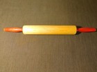 Vintage Kitchen 18  Wide Red Wood Handle Rolling Pin
