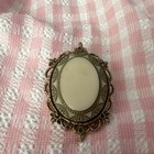 Ornate Oval Brooch Pin Gold Tone Metal White Cameo Frame W  Bail Pin Back