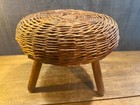 Vintage 3 Legged Wicker Stool Mcm Tony Paul Antique Rattan Retro Decor