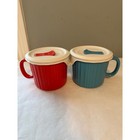 Corningware Mugs With Vented Lids Set Of 2 Red   Teal Microwave Safe 20oz Nwot
