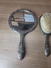 Vintage Ornate Silver-tone Vanity Set Hand Mirror  Hair Brush   Comb Heavy