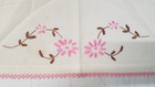 Two Table Mats Doilies Hand Embroidered Pink Floral On Beige Hand Sewn Edge 5581