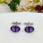 Natural Amethyst Silver Cuff Links For Men Handmade 12x16 Mm Purple Oval Stone