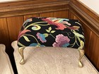 Vintage Floral Jacquard Footstool Cabriole Brass Legs Ottoman Stool