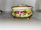 Vintage European Hair Receiver  Porcelain  Flowers  Hand Painted  Gold Feet