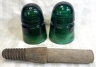2 Vintage  Dark Green  Glass Insulator  b  Brookfield Beehive 10  Heavy  4 1 2 
