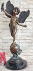 Signed A Moreau  Bronze Cupid Statue  alerte  Lost Wax Method Sculpture Statue