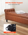 Button-tufted Storage Ottoman Bench Rolled Arm Pu Leather Wood Legs Brown