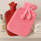 Rubber Hot Water Bottle With Soft Plush Fleece Cover 2000ml  67 Fl  Oz  Pink