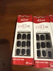 4new Sets Kiss Salon Color Short Length Glue On Nails Dark Horse 24 Nails Each