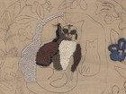 Vintage Rug Hooking Pattern Cat In Flowers Quail Hill Design On Burlap 29  X 24 
