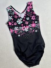 Gk Elite Gymnastics Leotard Floral Black Pink Mint Flowers Size  Cl Child Large