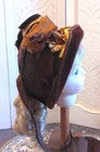 Antique Childs doll Hat Edwardian Brown Signed Aged Rough Pattern Study Display