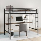 Twin Size Metal Loft Bed With Desk Storage Shelves And Ladders For Kids Bedroom
