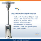 Freestanding Propane Gas 40k Btu 175 Sqft Stainless Steel Patio Heater W wheels