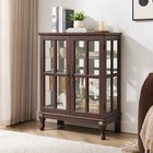 Cherry Glass Storage Cabinet W full-color Rgb Light Strip   2 Adjustable Shelves