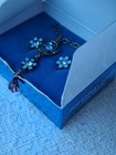 Vtg Avon Necklace Earrings Set Antiqued Brass Blue Flower Dangle Charm Y2k Nib