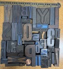  Antique Letterpress Printer Wood Type Mix Alphabet   Numbers Punctuation