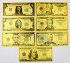Lots 70 Pcs Golden Plastic Foil Crafts Banknotes Colorful Us 1-100 Dollar Set