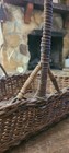 Antique Woven Wicker Flower Gathering Basket Handle Handmade Rustic Farmhouse