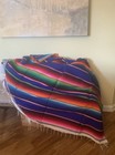 84x59    Vtg Large Mexican Serape Blanket Assorted Bright Colors Fringe Beautiful
