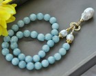 Natural Blue Aquamarine Gems Beaded White Keshi Baroque Pearl Pendant Necklace