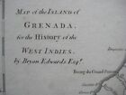 Original 1794 Engraved Map Island Of Grenada West Indies Fort Royal Bays Rivers