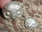 Antique Silver Cloak Clasp 3 Owls W Chain  Button Style Excellent