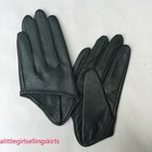 Women s Short Sheepskin Gloves Thin Genuine Leather Gloves Half Palm Black Glove