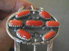 Southwestern Native American Navajo Coral Cluster Sterling Silver Cuff Bracelet