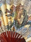 Gold Asian Wall Fan Dragon Shiny Paper Folding Fan Red Bamboo 28 