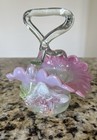 Victorian Opalescent Vaseline Glass Cranberry Basket Applied Stevens   Williams