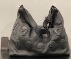 Io Pelle Italia Skull Embossed Soft Leather Slouchy Shoulder Black 14 x13 x5 
