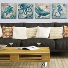 Nautical Decor Coastal Wall Art Canvas Beach Pictures Prints Large Teal Octop   