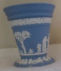 Vintage Wedgwood Pale Blue Jasper Ware Arcadia 7  Flower Vase With Frog Insert