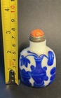 Antique Chinese Peking Glass White Blue Snuff Bottle Perfume 1899-1920 Coral
