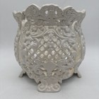 Vtg Victorian Style Ornate Openwork Lattice Urn Cast Iron 8x9    Footed Planter