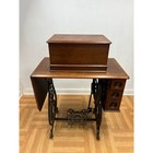 Antique Willcox   Gibbs Sewing Machine Treadle Table With Wood Cabinet Cast Iron