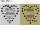 Custom Engraved Pet Name Plate  Pet Loss Poem Plate  Multiple Choices  Dog  Cat