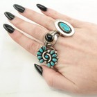Zuni Native American Turquoise Floral Sterling Silver Ring  Size 6