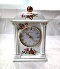 Centurion Hand Painted Floral Mantel Clock White Porcelain Victorian Gold Trim