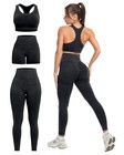 3 Piece Workout Sets For Women Butt Lifting Leggings With Medium Washed Black