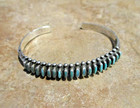 Attractive     Vintage Zuni Sterling Silver Petit Point Turquoise Row Bracelet