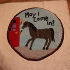Lot Of 2 Primitive Folk Art Hand Hooked Rugs Horse Woman Apple Tree  may I Come