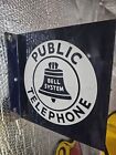 Vintage Bell System Public Telephone Blue Porcelain Enameled Double Sided Sign