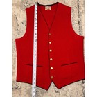 Vintage The Emporium Men M Red 100  Wool Vest With Black Piping Brass Buttons