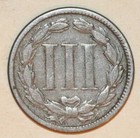 1865 Three Cent Nickel - Fine -  c5640 - Free Shipping