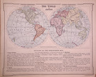 Antique 1890 Map   The World In Hemispheres